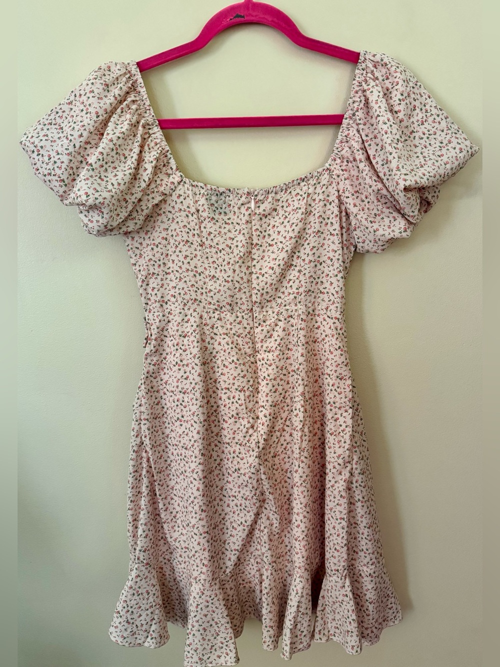 Princess Polly Annie Mini Wrap Dress Pink Ditsy Floral Ruffle Hem Size 2 - Picture 7 of 9